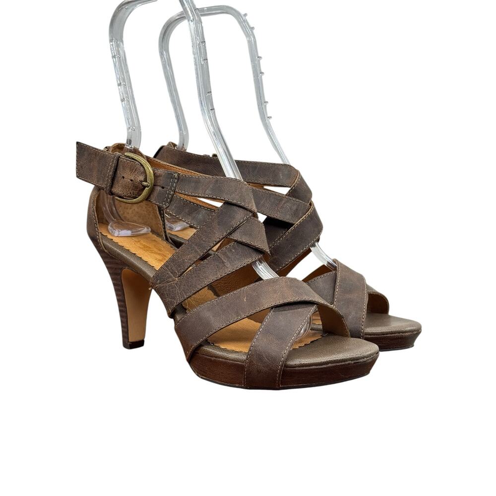 Indigo by Clarks Strappy Sandals Heels Women’s 8 Brown Leather Boho 90s Platform